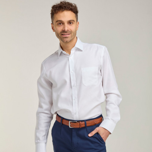 4232- Herringbone Weave Cotton Shirt WHITE