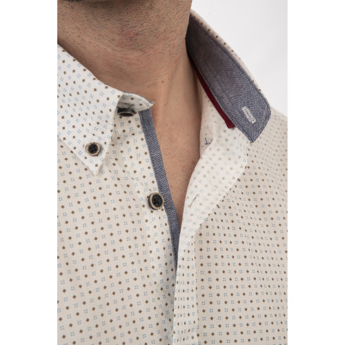 5079 Fine Printed Cotton Shirt Long Sleeve White