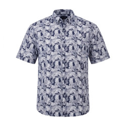 462 Leaf Print Shirt Navy White