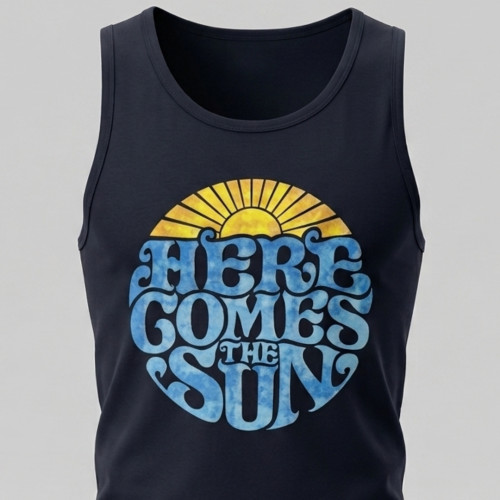 428 - Cotton Vest Here Comes the Sun Print Navy Blue