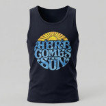 428 - Cotton Vest Here Comes the Sun Print Navy Blue