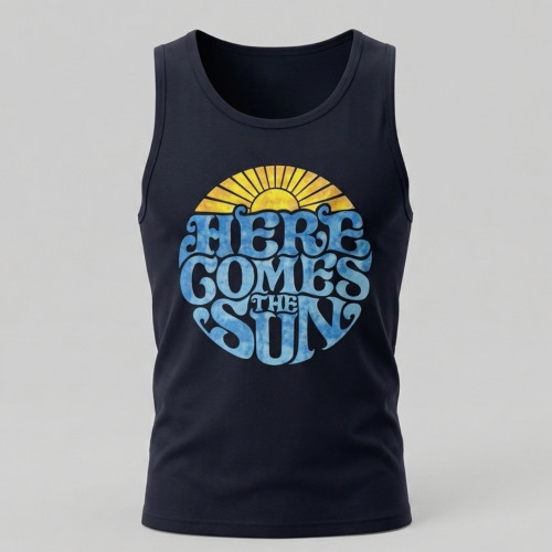 428 - Cotton Vest Here Comes the Sun Print Navy Blue