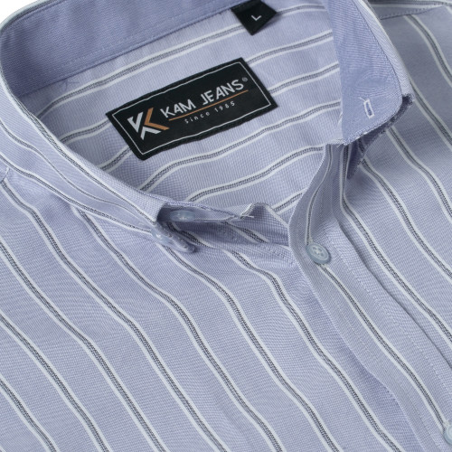 6386 - Button Down Casual Striped Shirt Blue