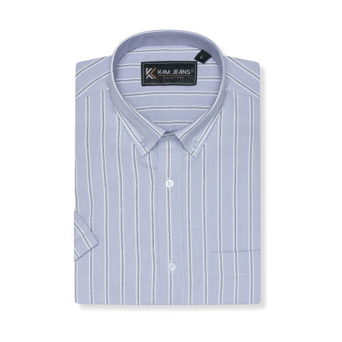 6386 - Button Down Casual Striped Shirt Blue