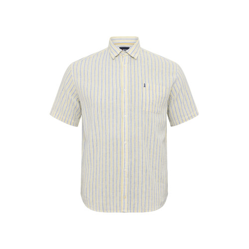 51109 NORTH Striped Linen/Cotton Shirt Yellow - Blue