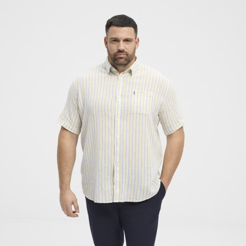 51109 NORTH Striped Linen/Cotton Shirt Yellow - Blue