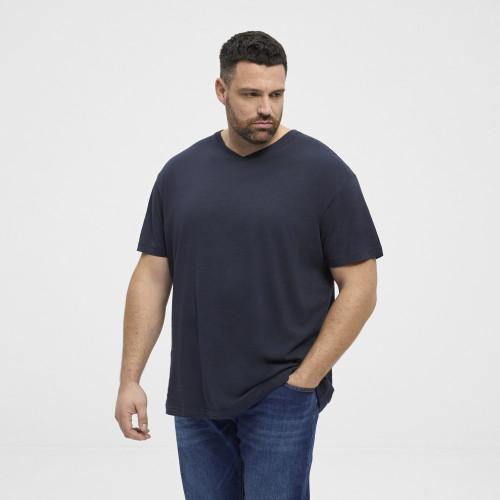 51328 V Neck Cotton T.shirt Navy Blue