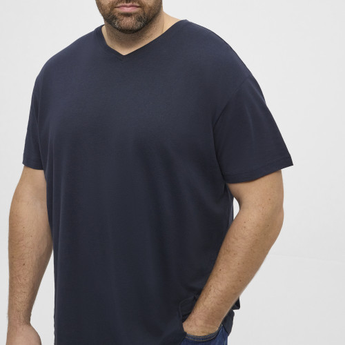 51328 V Neck Cotton T.shirt Navy Blue